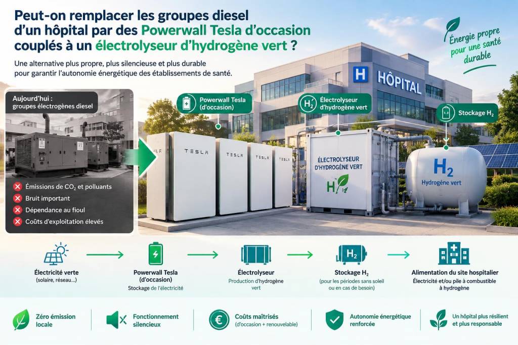 Peut-on remplacer les groupes diesel d'un hôpital par des powerwall tesla d'occasion couplés à un électrolyseur d'hydrogène vert