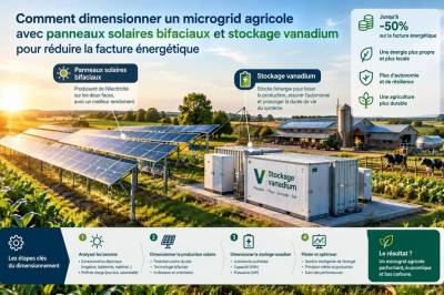 Comment dimensionner un microgrid agricole avec panneaux solaires bifaciaux et stockage vanadium pour réduire la facture énergétique